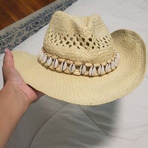 Fashion Nova Cream Straw Hat with Shell Details